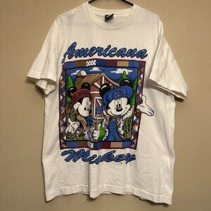 Vintage 90s Disney Mickey And Mickey Mouse Americana Workers White Tee